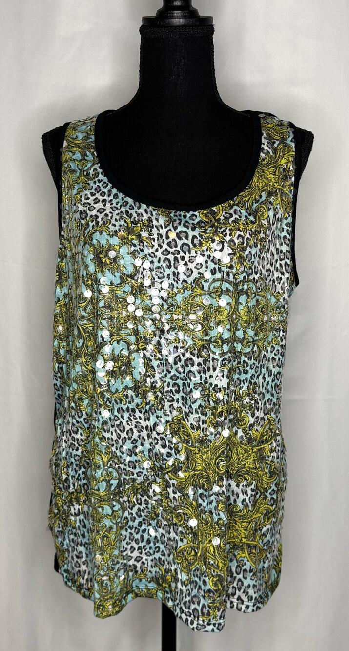 Womens Cato Sequin Tank Top Size 18/20W Animal Abstract Lightweight Stretch